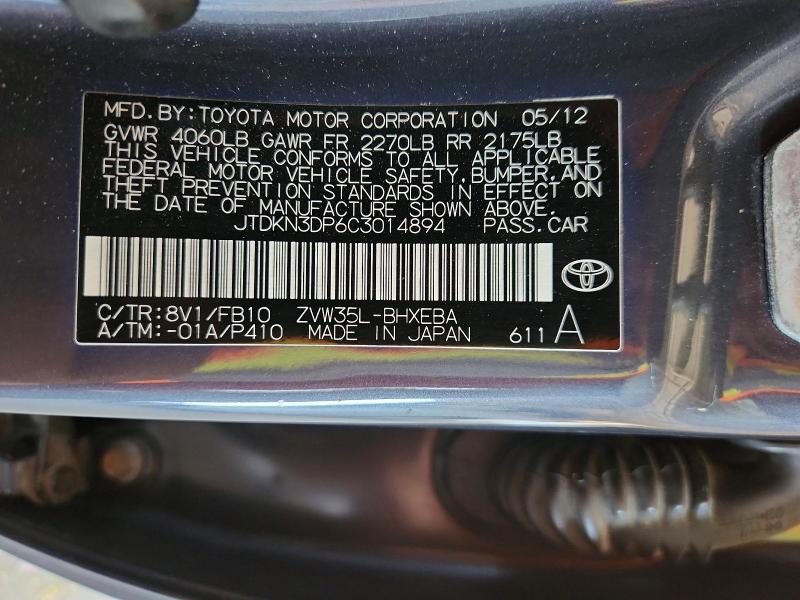 60506996 :رقم المزاد ، JTDKN3DP6C3014894 vin ، 2012 Toyota Prius Plug-in Hybrid مزاد بيع