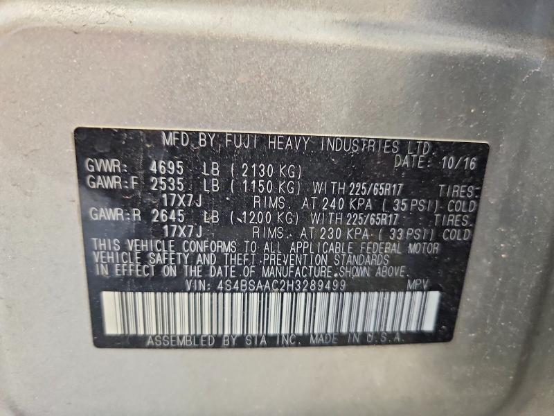 63526046 :رقم المزاد ، 4S4BSAAC2H3289499 vin ، 2017 Subaru Outback مزاد بيع