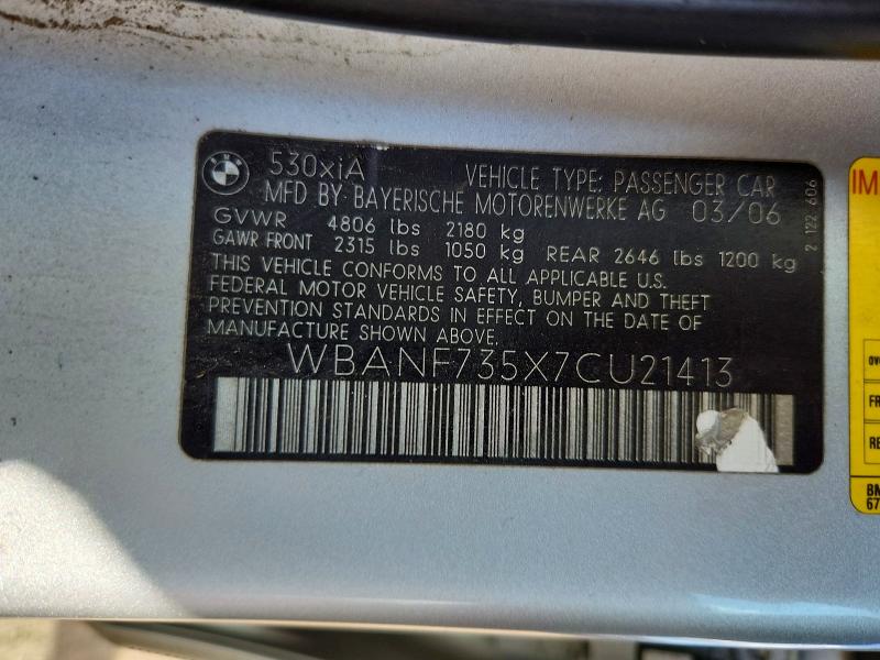 61707906 :رقم المزاد ، WBANF735X7CU21413 vin ، 2007 Bmw 530 مزاد بيع