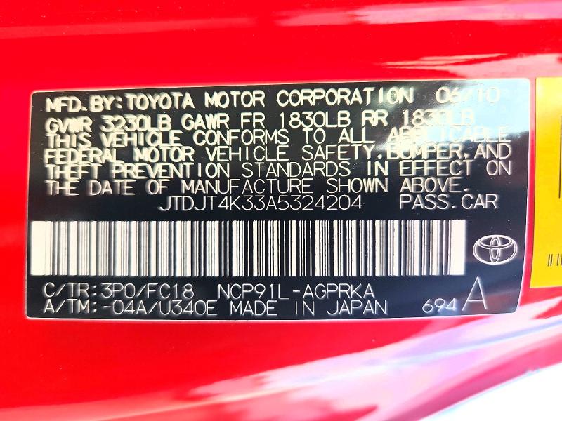 59081536 :رقم المزاد ، JTDJT4K33A5324204 vin ، 2010 Toyota Yaris مزاد بيع