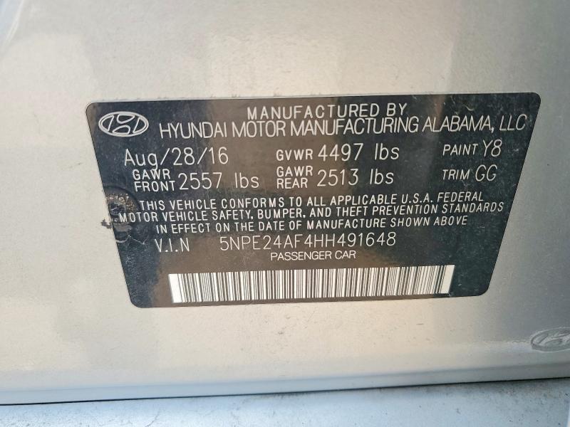 62824916 :رقم المزاد ، 5NPE24AF4HH491648 vin ، 2017 Hyundai Sonata مزاد بيع