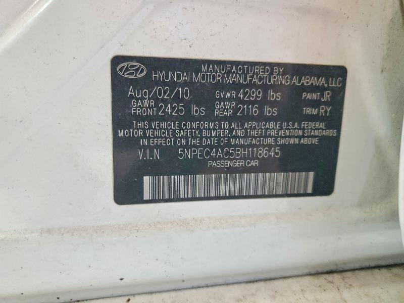 2011 Hyundai Sonata მანქანა იყიდება აუქციონზე, vin: 5NPEC4AC5BH118645, აუქციონის ნომერი: 59848846