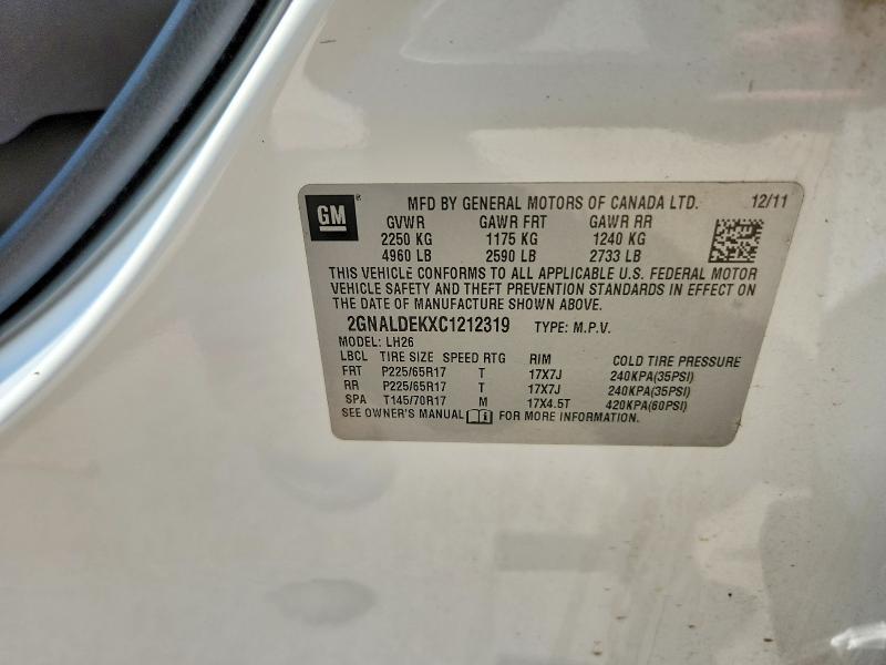 59793676 :رقم المزاد ، 2GNALDEKXC1212319 vin ، 2012 Chevrolet Equinox مزاد بيع