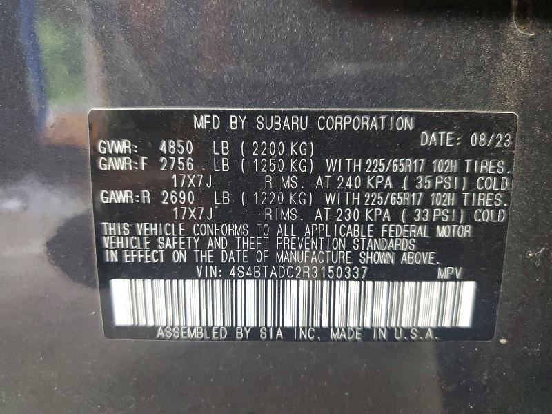 60628216 :رقم المزاد ، 4S4BTADC2R3150337 vin ، 2024 Subaru Outback مزاد بيع