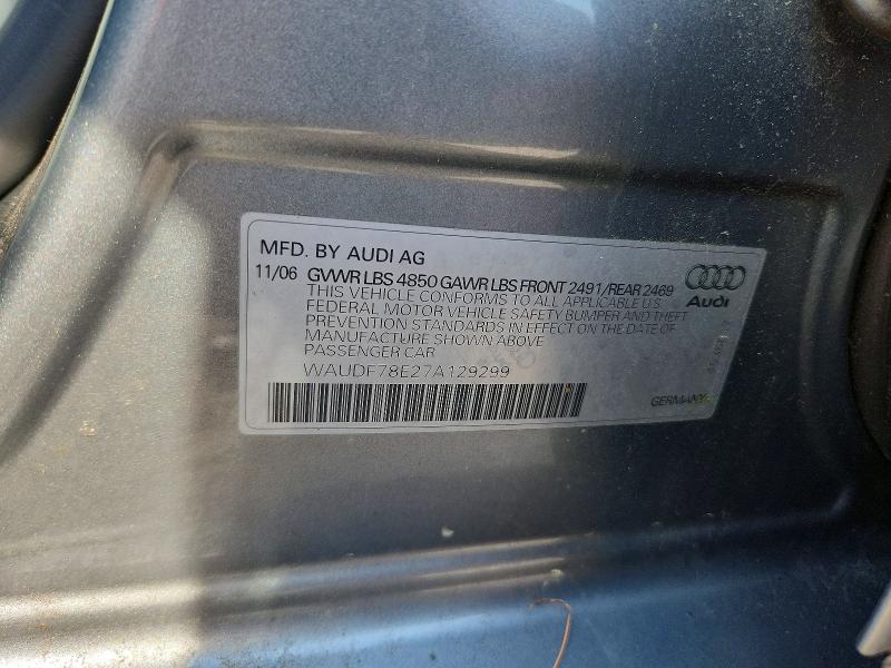 Aukcja sprzedaży 2007 Audi A4, vin: WAUDF78E27A129299, numer aukcji: 60912406