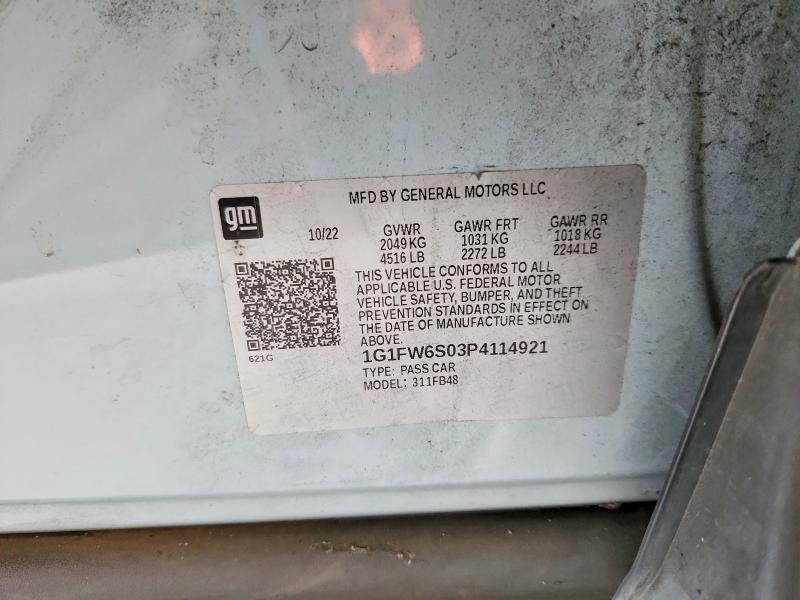 2023 Chevrolet Bolt Ev მანქანა იყიდება აუქციონზე, vin: 1G1FW6S03P4114921, აუქციონის ნომერი: 60999156