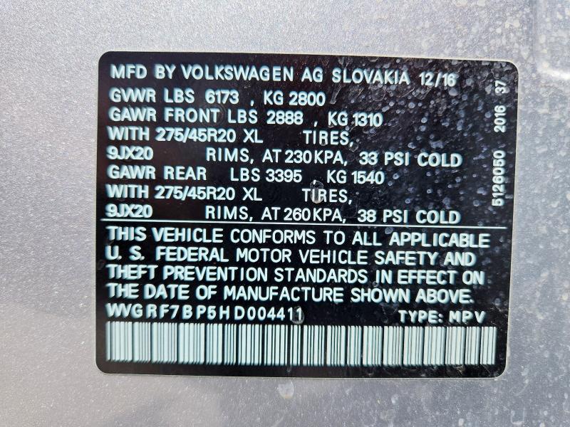 Продаж на аукціоні авто 2017 Volkswagen Touareg, vin: WVGRF7BP5HD004411, номер лоту: 61167136