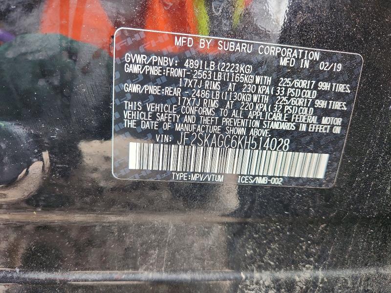 63056746 :رقم المزاد ، JF2SKAGC6KH514028 vin ، 2019 Subaru Forester مزاد بيع