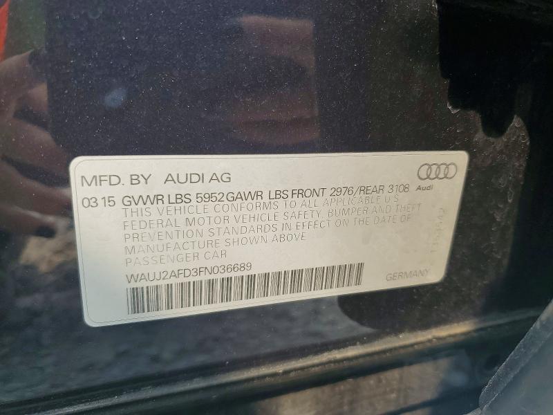 2015 Audi A8 მანქანა იყიდება აუქციონზე, vin: WAUJ2AFD3FN036689, აუქციონის ნომერი: 62774926