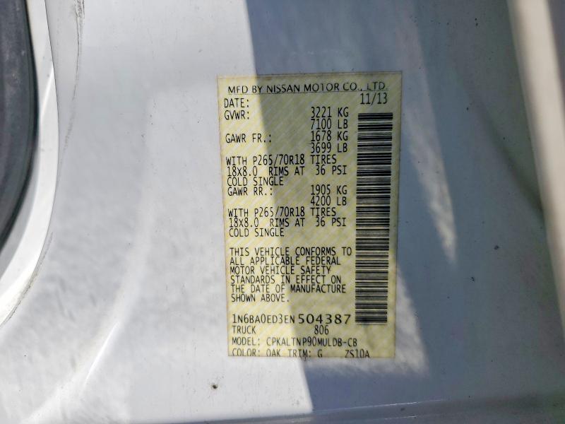 Продажа на аукционе авто 2014 Nissan Titan, vin: 1N6BA0ED3EN504387, номер лота: 62289946