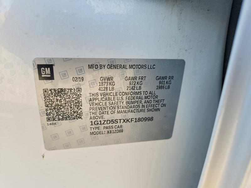 2019 Chevrolet Malibu მანქანა იყიდება აუქციონზე, vin: 1G1ZD5STXKF180998, აუქციონის ნომერი: 85984235