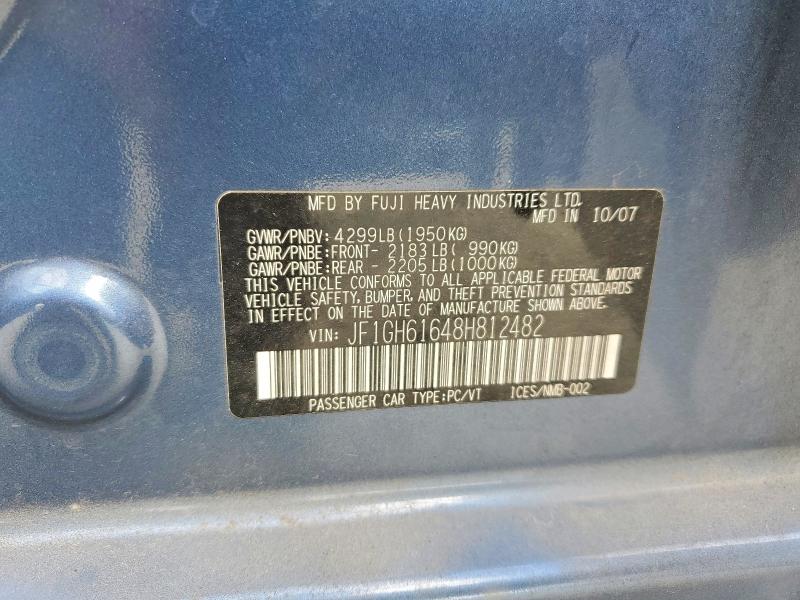 59813706 :رقم المزاد ، JF1GH61648H812482 vin ، 2008 Subaru Impreza مزاد بيع
