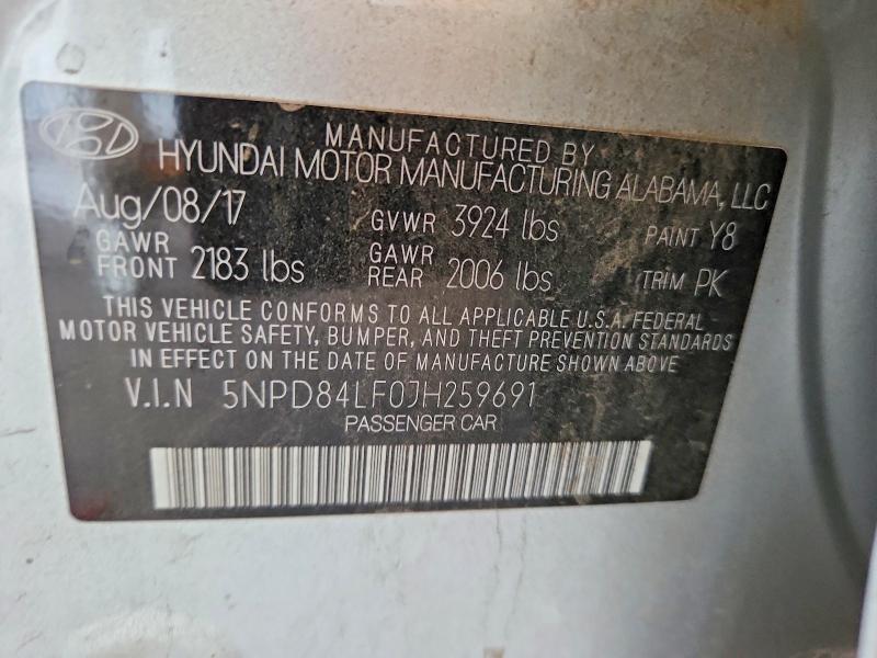 2018 Hyundai Elantra მანქანა იყიდება აუქციონზე, vin: 5NPD84LF0JH259691, აუქციონის ნომერი: 59997006