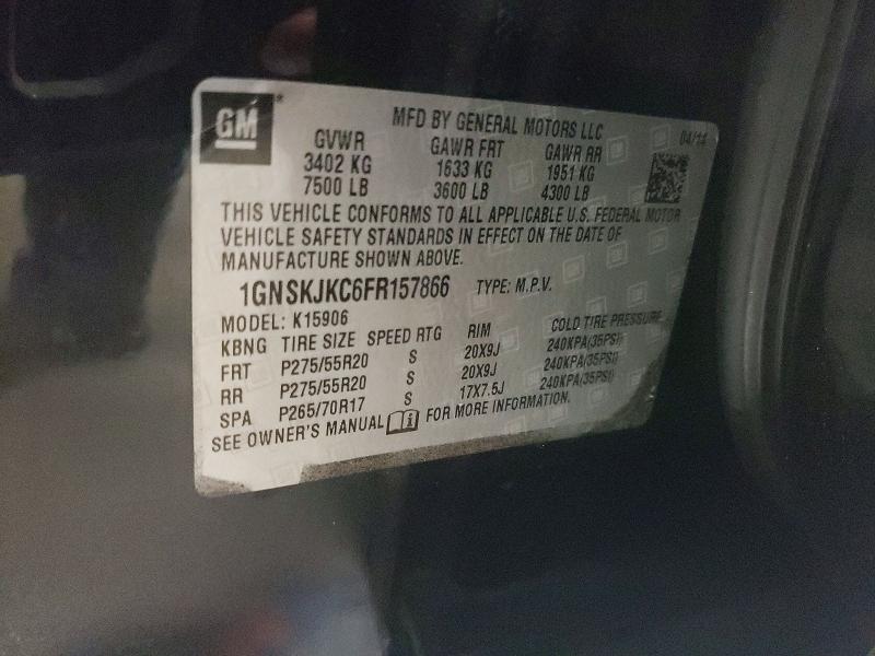 61335406 :رقم المزاد ، 1GNSKJKC6FR157866 vin ، 2015 Chevrolet Suburban مزاد بيع