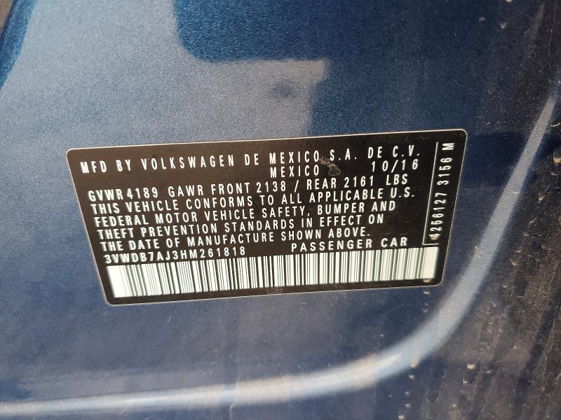 60226306 :رقم المزاد ، 3VWDB7AJ3HM261818 vin ، 2017 Volkswagen Jetta مزاد بيع