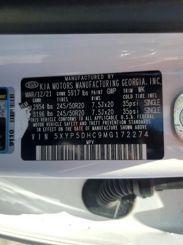 Auction sale of the 2021 Kia Telluride, vin: 5XYP5DHC9MG172274, lot number: 60975706