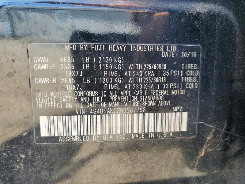 Aukcja sprzedaży 2017 Subaru Outback, vin: 4S4BSANCXH3287798, numer aukcji: 59364316