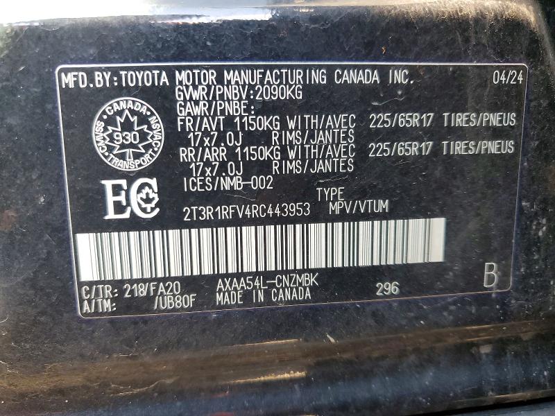 60979526 :رقم المزاد ، 2T3R1RFV4RC443953 vin ، 2024 Toyota Rav4 مزاد بيع
