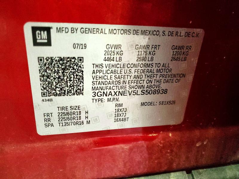 59100406 :رقم المزاد ، 3GNAXNEV5LS508938 vin ، 2020 Chevrolet Equinox مزاد بيع