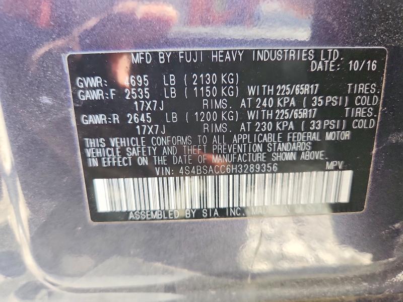 Продажа на аукционе авто 2017 Subaru Outback, vin: 4S4BSACC6H3289356, номер лота: 61790176