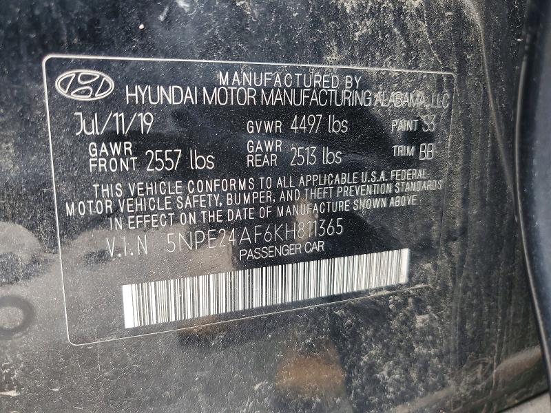59743336 :رقم المزاد ، 5NPE24AF6KH811365 vin ، 2019 Hyundai Sonata مزاد بيع