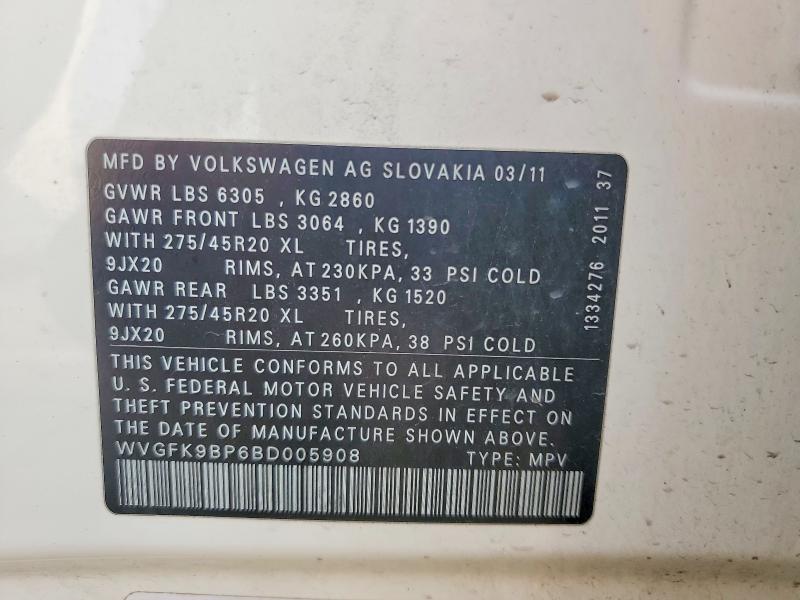 Продажа на аукционе авто 2011 Volkswagen Touareg, vin: WVGFK9BP6BD005908, номер лота: 62246396