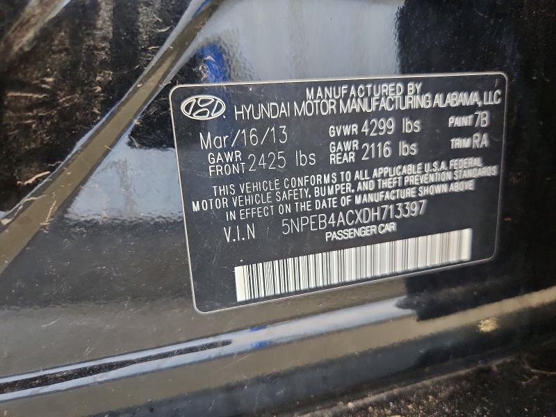 61078506 :رقم المزاد ، 5NPEB4ACXDH713397 vin ، 2013 Hyundai Sonata مزاد بيع