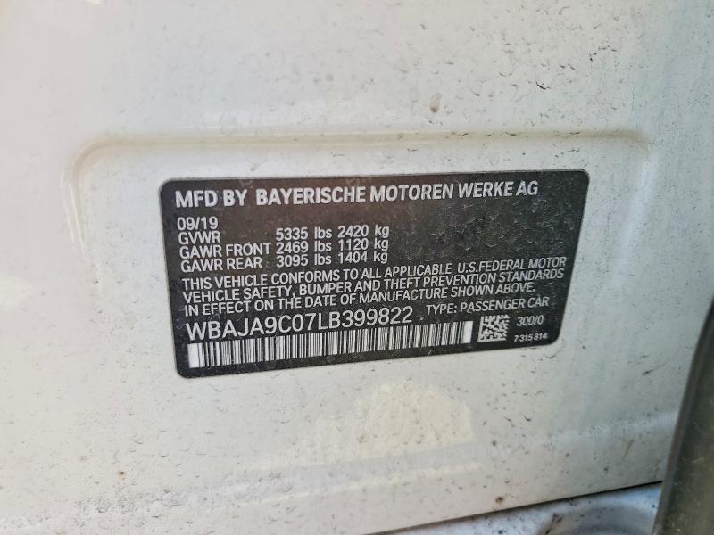 60130946 :رقم المزاد ، WBAJA9C07LB399822 vin ، 2020 Bmw 530e مزاد بيع