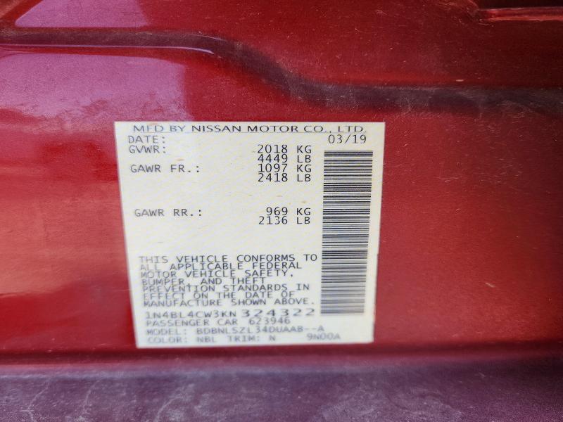 Aukcja sprzedaży 2019 Nissan Altima, vin: 1N4BL4CW3KN324322, numer aukcji: 59604516