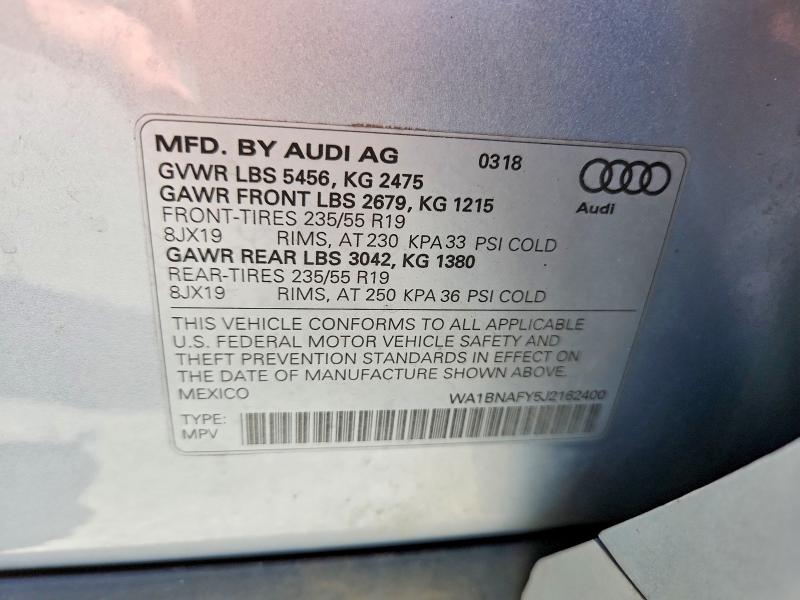 62108866 :رقم المزاد ، WA1BNAFY5J2162400 vin ، 2018 Audi Q5 مزاد بيع