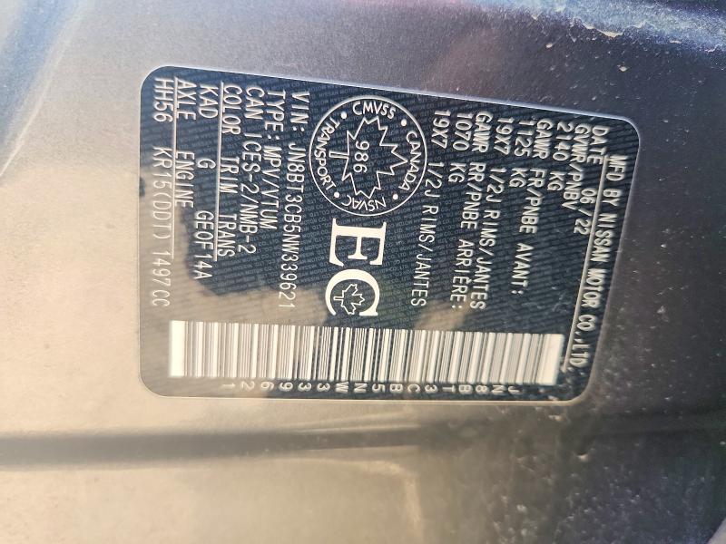 Продаж на аукціоні авто 2022 Nissan Rogue, vin: JN8BT3CB5NW339621, номер лоту: 59389806