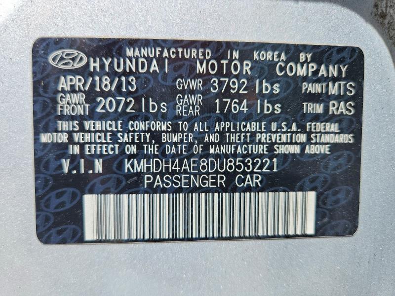 Продаж на аукціоні авто 2013 Hyundai Elantra, vin: KMHDH4AE8DU853221, номер лоту: 59690676