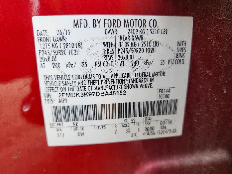 2013 Ford Edge მანქანა იყიდება აუქციონზე, vin: 2FMDK3K97DBA48152, აუქციონის ნომერი: 61442506