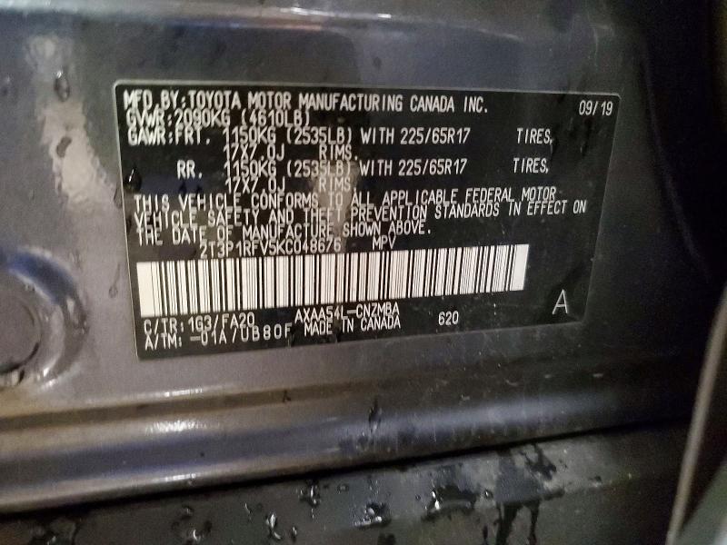59402086 :رقم المزاد ، 2T3P1RFV5KC048676 vin ، 2019 Toyota Rav4 مزاد بيع