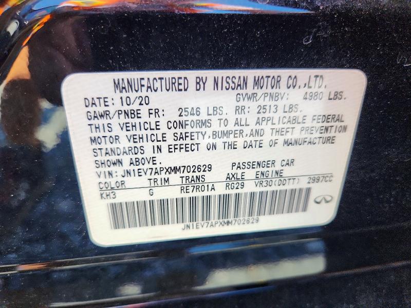 Продаж на аукціоні авто 2021 Infiniti Q50, vin: JN1EV7APXMM702629, номер лоту: 61424016