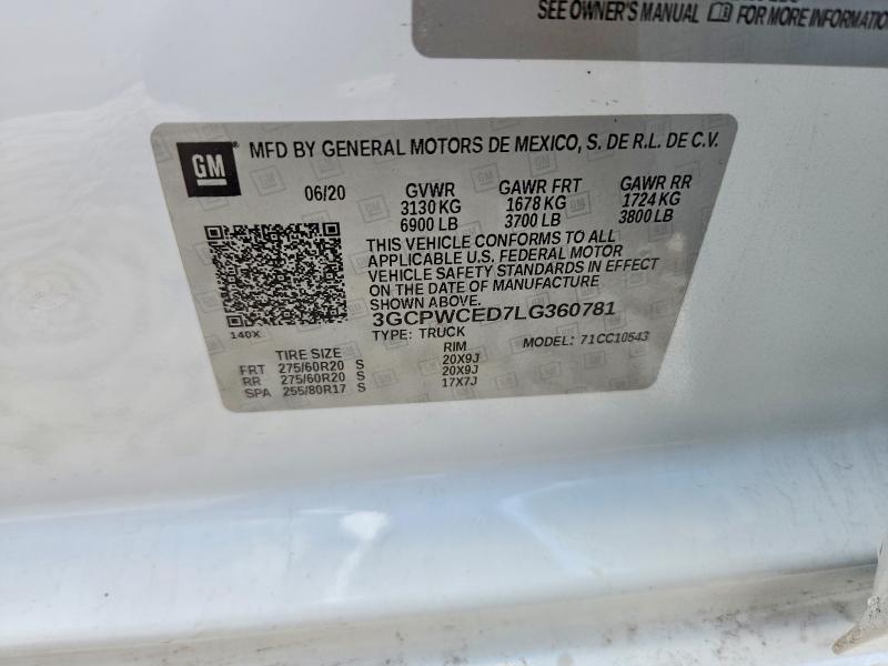 Продажа на аукционе авто 2020 Chevrolet Silverado, vin: 3GCPWCED7LG360781, номер лота: 60593256