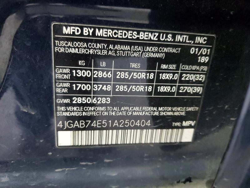 Продажа на аукционе авто 2001 Mercedes-benz Ml, vin: 4JGAB74E51A250404, номер лота: 62405486