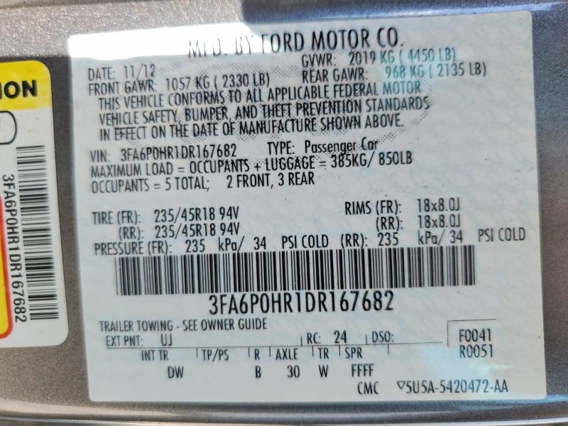 Продаж на аукціоні авто 2013 Ford Fusion, vin: 3FA6P0HR1DR167682, номер лоту: 60026136