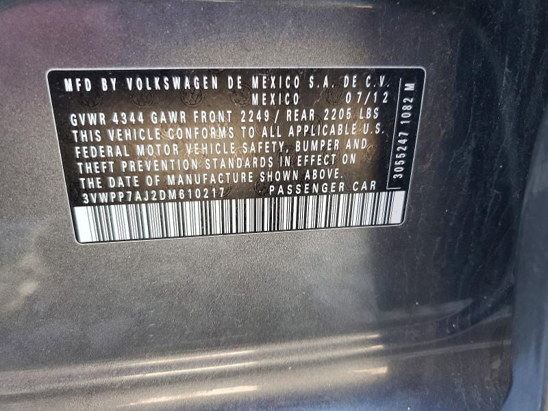 59367816 :رقم المزاد ، 3VWPP7AJ2DM610217 vin ، 2013 Volkswagen Jetta مزاد بيع