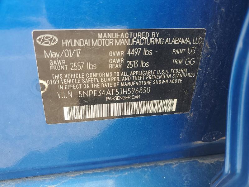 59870286 :رقم المزاد ، 5NPE34AF5JH596850 vin ، 2018 Hyundai Sonata مزاد بيع