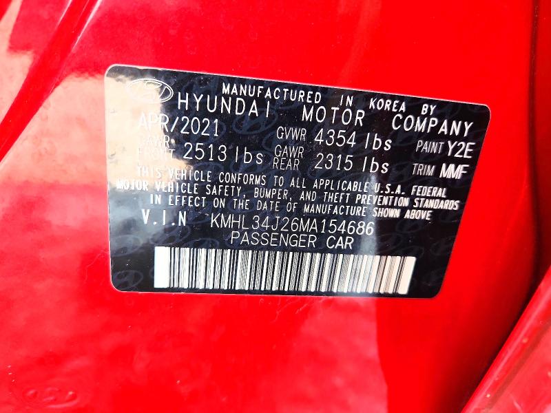 2021 Hyundai Sonata მანქანა იყიდება აუქციონზე, vin: KMHL34J26MA154686, აუქციონის ნომერი: 62934186