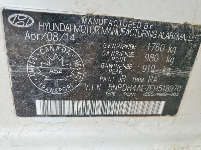 Aukcja sprzedaży 2014 Hyundai Elantra, vin: 5NPDH4AE7EH518970, numer aukcji: 62446086