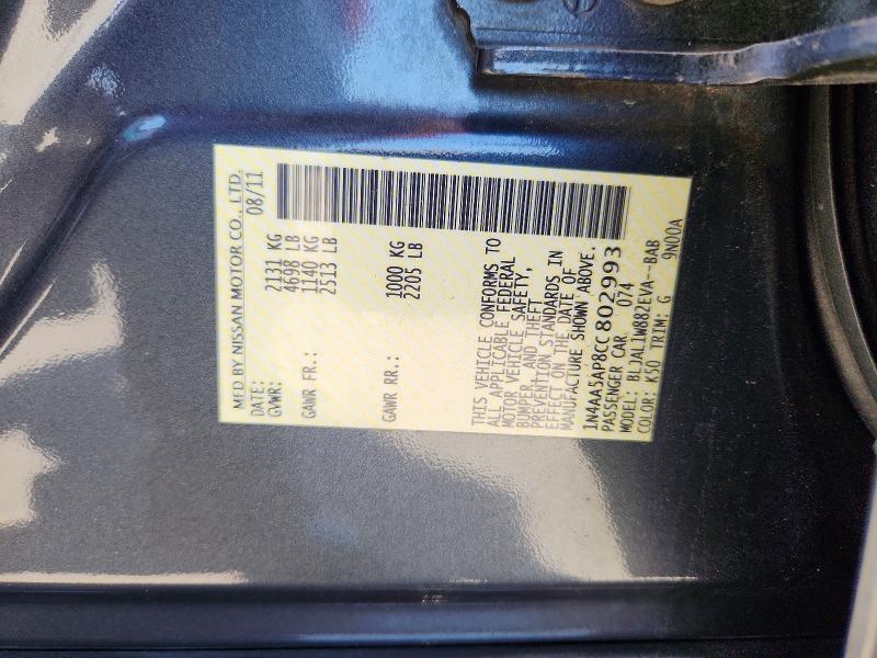61430146 :رقم المزاد ، 1N4AA5AP8CC802993 vin ، 2012 Nissan Maxima مزاد بيع
