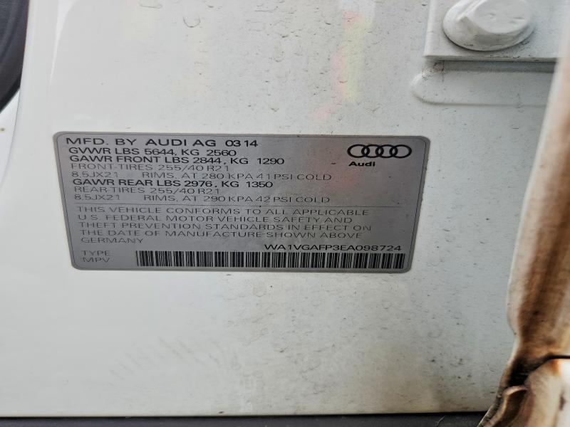 Продаж на аукціоні авто 2014 Audi Sq5, vin: WA1VGAFP3EA098724, номер лоту: 62824216
