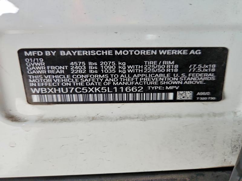 60645996 :رقم المزاد ، WBXHU7C5XK5L11662 vin ، 2019 Bmw X1 مزاد بيع