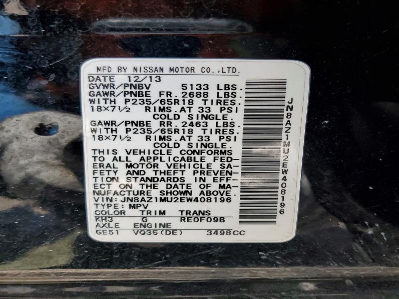 Продаж на аукціоні авто 2014 Nissan Murano, vin: JN8AZ1MU2EW408196, номер лоту: 59745586