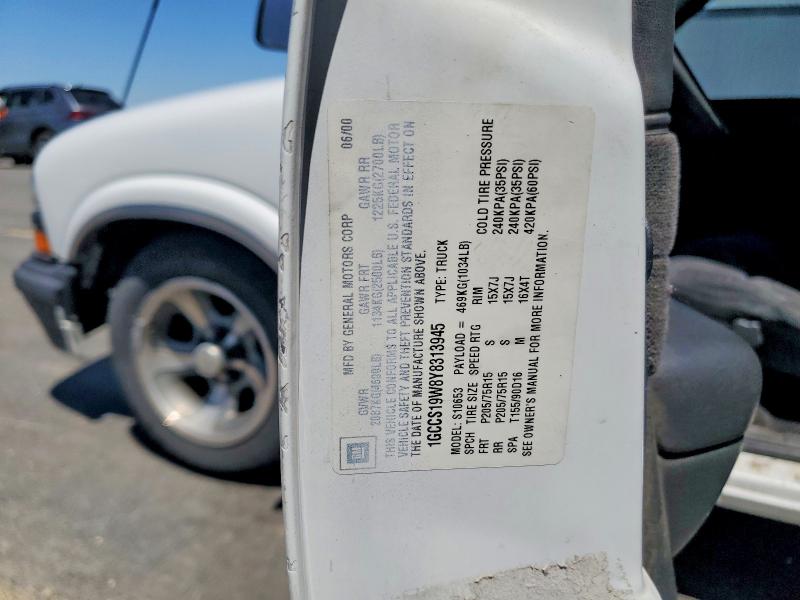Aukcja sprzedaży 2000 Chevrolet S Truck, vin: 1GCCS19W8Y8313945, numer aukcji: 61139406