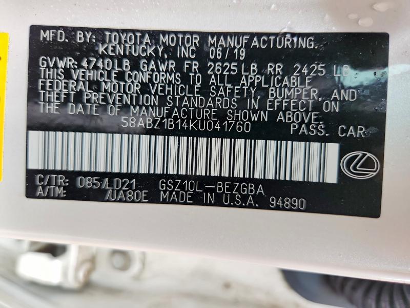 60658836 :رقم المزاد ، 58ABZ1B14KU041760 vin ، 2019 Lexus Es مزاد بيع
