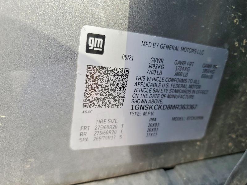 60644016 :رقم المزاد ، 1GNSKCKD8MR363367 vin ، 2021 Chevrolet Suburban مزاد بيع