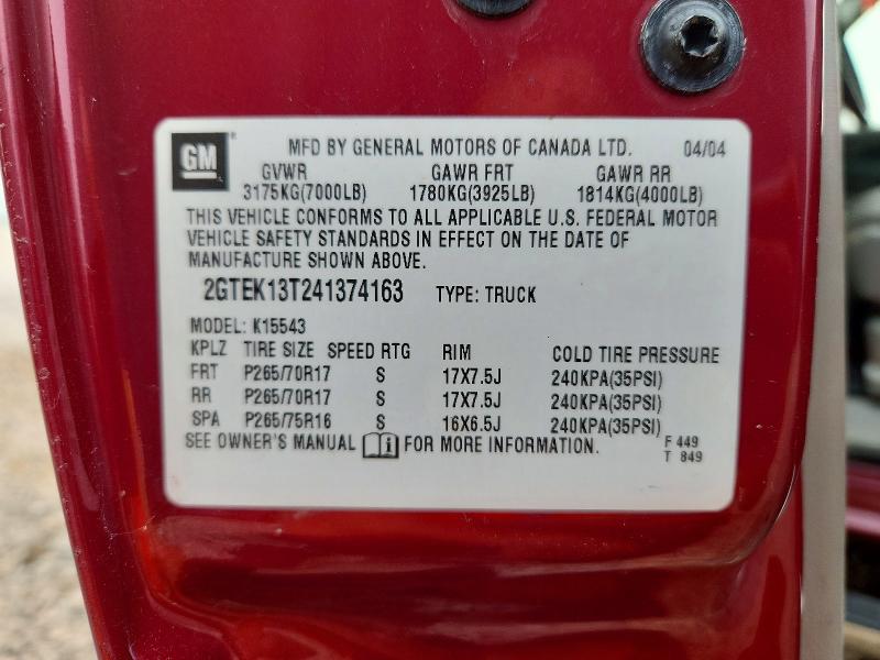 2004 Gmc New Sierra მანქანა იყიდება აუქციონზე, vin: 2GTEK13T241374163, აუქციონის ნომერი: 61043336